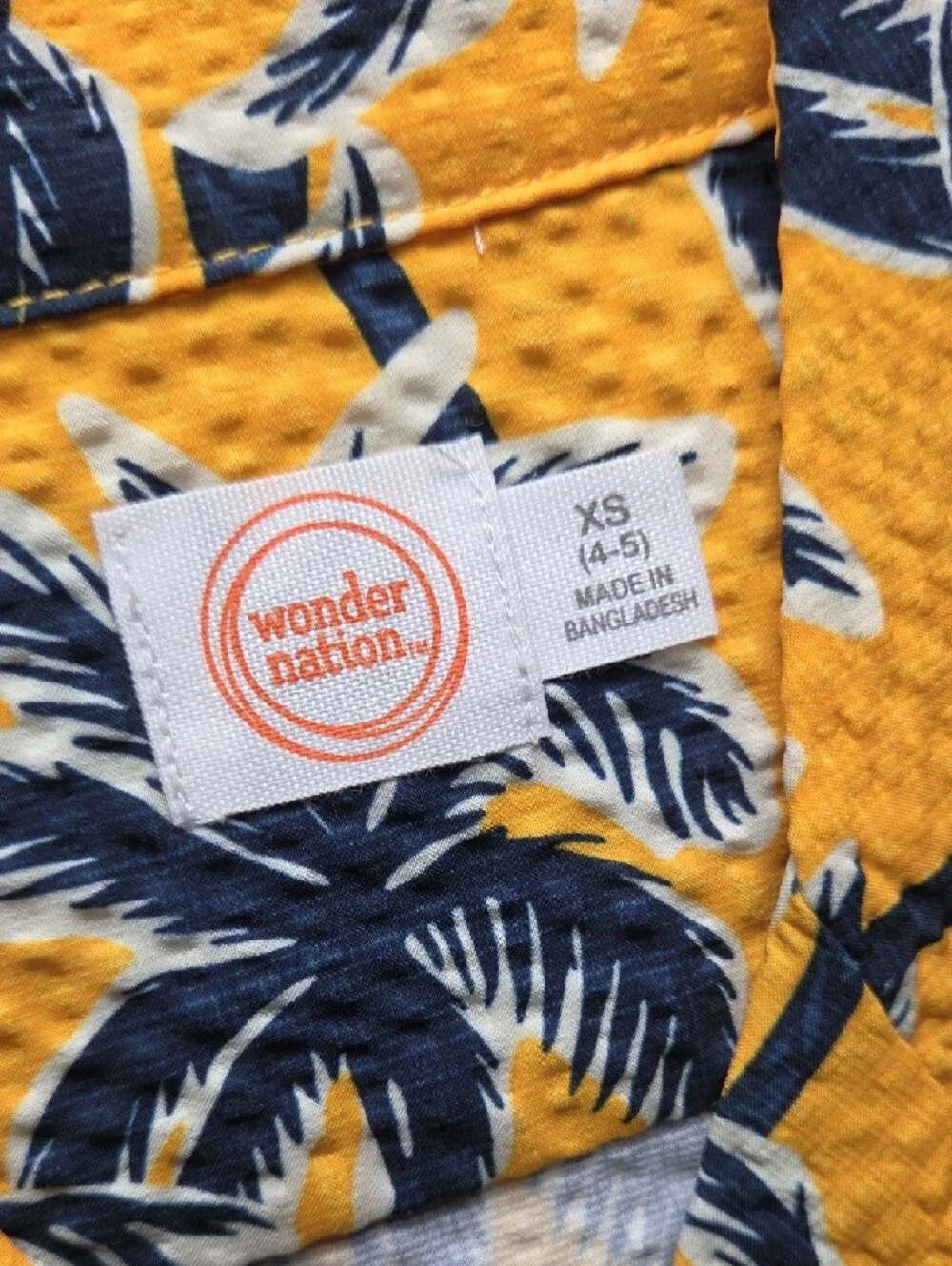 wonder nation Yellow and Navy Tropical Palm Shirt Set